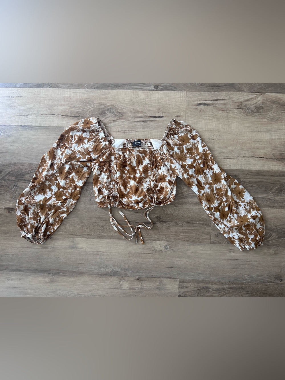 Rust Floral Puff Sleeve Crop Top - Blue B Boutique Collection